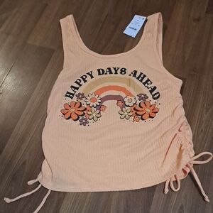 Zoe + Liv Peach Tank Top with Rainbow Graphic